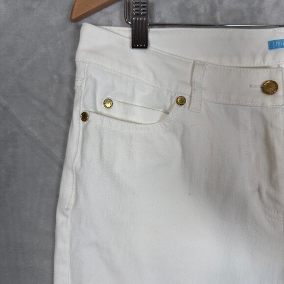J McLaughlin Jeans Size 10 White Tapered Leg Gold Buttons 5 Pocket - Picture 3 of 13